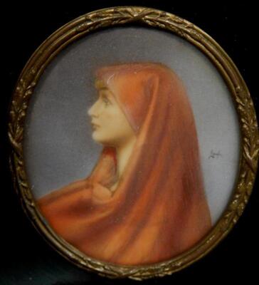 19thC Continental School. Woman in red shawl