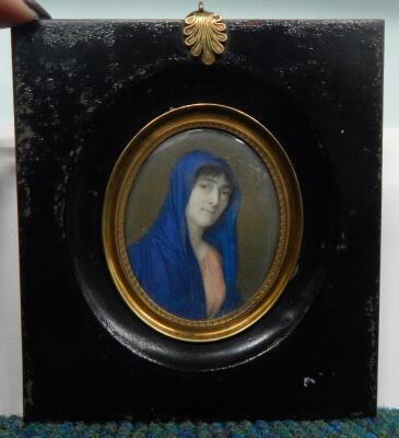 19thC Continental School. Woman in blue shawl - 2