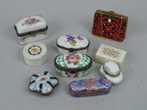 A collection of Limoges and other porcelain boxes