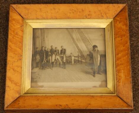 A 19thC monochrome engraving of Napoleon on board ship