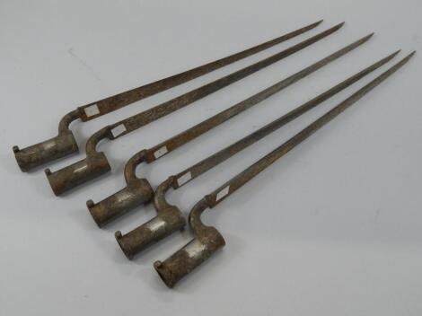 Five early 19thC socket bayonets