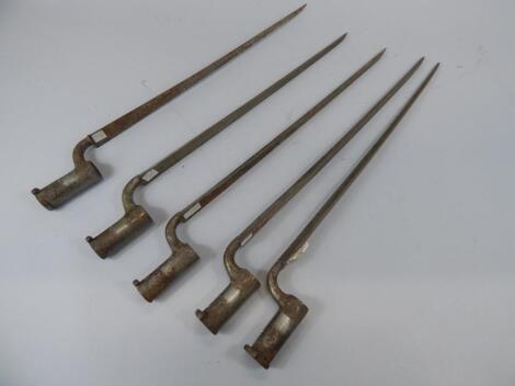 Five early 19thC socket bayonets