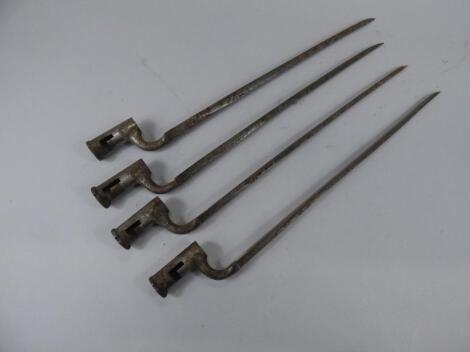 Four early 19thC socket bayonets