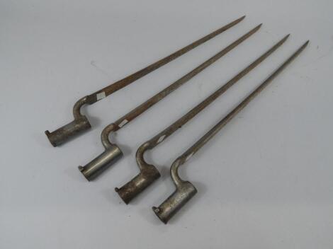 Four early 19thC socket bayonets