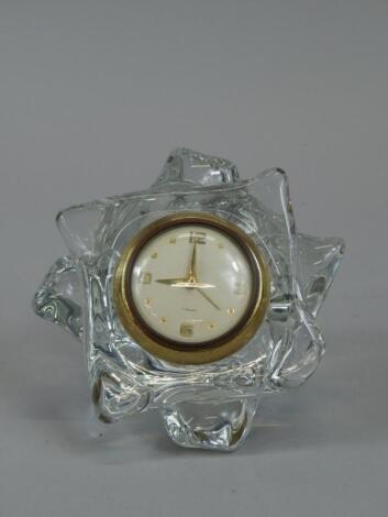 A mid/late 20thC art glass table clock