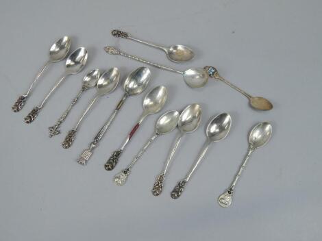 A collection of continental white metal spoons