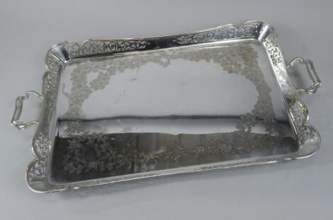 An early 20thC silver plated rectangular two handled tray