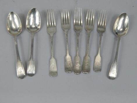 Eight various 19thC dessert spoons and forks