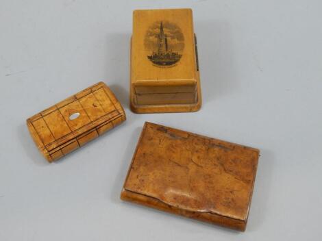 Three blond or pale wood boxes