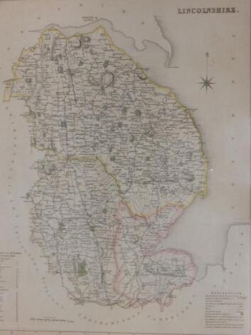 A 19thC coloured map of Lincolnshire