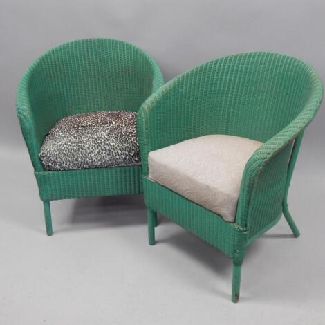 A green painted Lloyd Loom tub chair