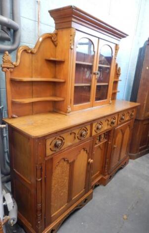 A Victorian pitch pine and later oak pine simulated oak dresser