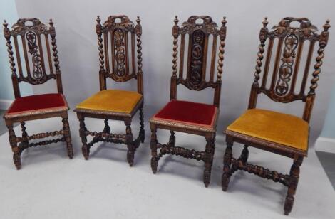 A set of four Victorian oak dining chairs