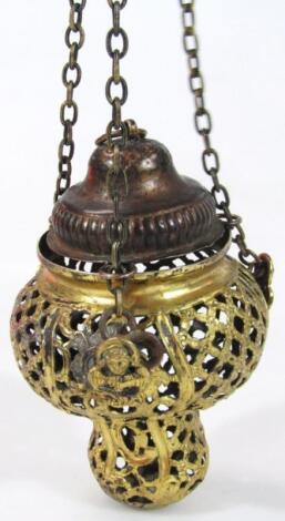 A Russian gilt metal sanctuary lamp
