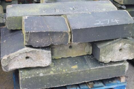 Eight granite coping blocks.