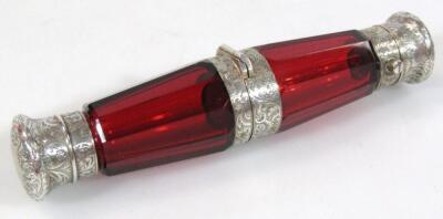 A Victorian cranberry glass double ended perfume bottle - 2