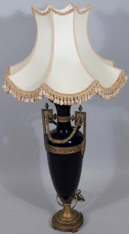 A modern Sevres style porcelain and ormolu finish table lamp urn