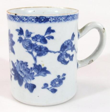 An 18thC Chinese Export blue and white porcelain ale tankard