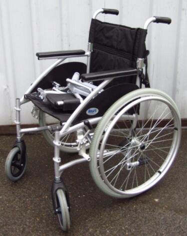 A modern folding wheelchair.