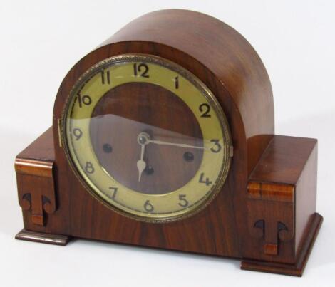 A 1930's Art Deco walnut cased mantel clock