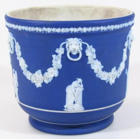 A late 19th/early 20thC Wedgwood dark blue Jasperware jardiniere