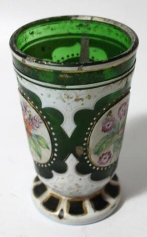 19thC Bohemian green glass gilt highlighted and enamel beaker