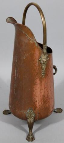 An early 20thC copper and brass coal bucket