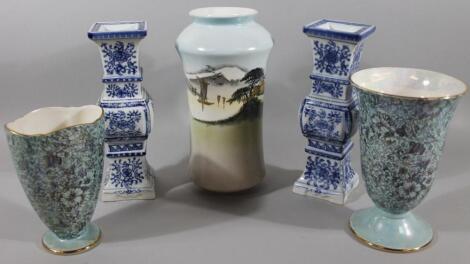 A pair of Chinese blue and white vases