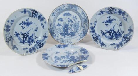 A pair of 18thC English blue and white Delft plates