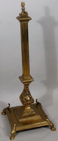 A 19thC heavy brass telescopic floor standing standard lamp