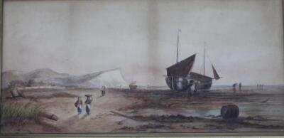 M. Hill. (19thC). Coastal scene with fishing boats