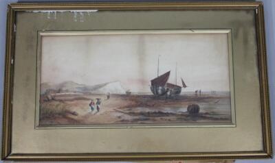 M. Hill. (19thC). Coastal scene with fishing boats - 2