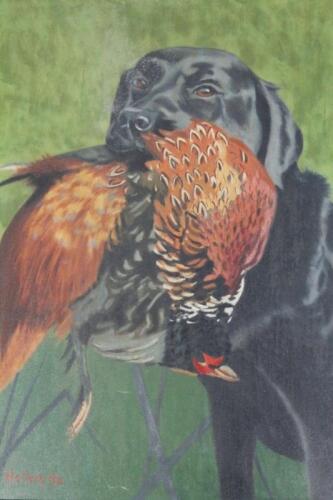 Nick Hallam (20thC). Gun dog with pheasant