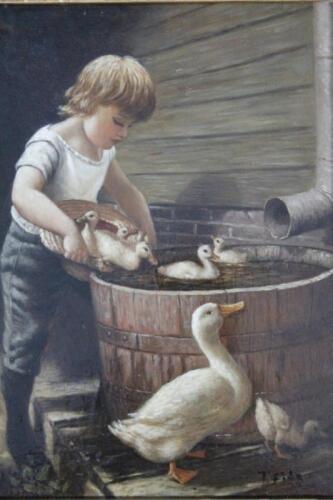 T Fits (20thC). Child bathing ducks in a barrel