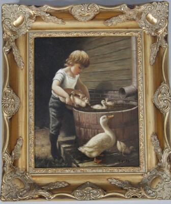 T Fits (20thC). Child bathing ducks in a barrel - 2