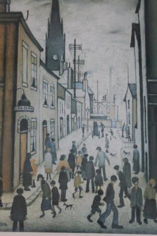 After Lowry. Crowded street scene