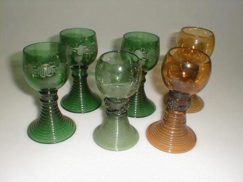 Four German green glass rummers