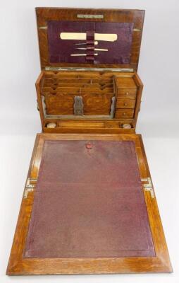 A late 19thC / early 20thC travelling oak writing and stationery box - 2