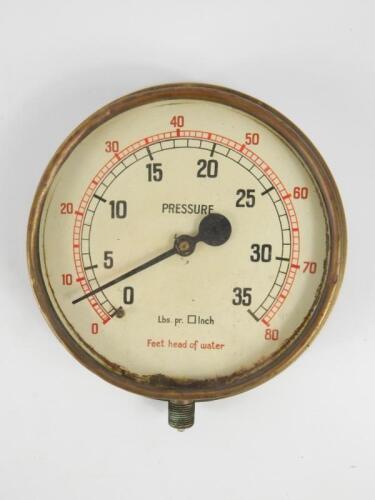 A mid 20thC brass pressure gauge