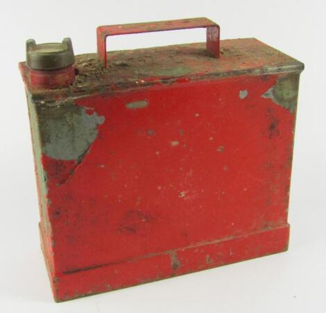 A Capt O M Watts Ltd red enamelled petrol can