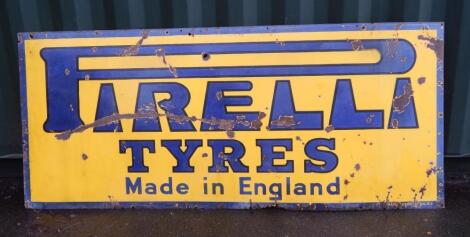 A Pirelli Tyres blue and yellow enamel advertising sign