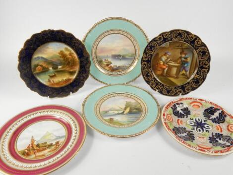 An English late 19thC porcelain plate painted with a view of Loch Lomond