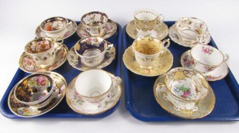 English early to mid 19thC porcelain tea and coffee cups and saucers