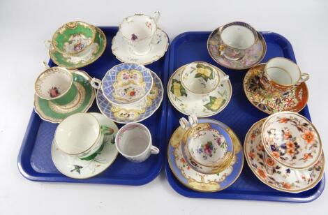 Early to mid 19thC porcelain tea cups and saucers