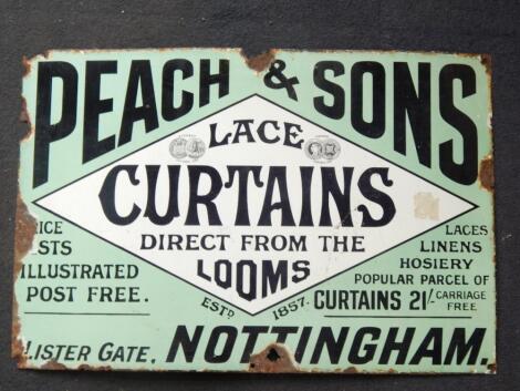 An enamel sign for Peach & Sons