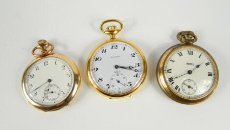 Two Waltham gold plated gentleman's open faced pocket watches