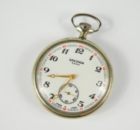 A Sekonda USSR white metal cased pocket watch