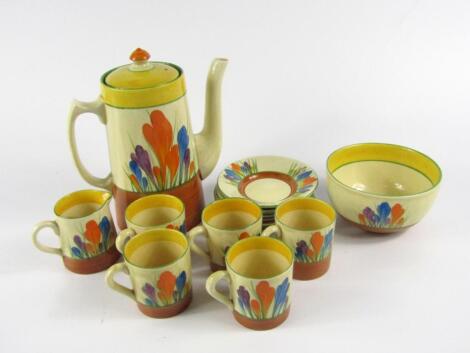 A Clarice Cliff pottery part coffee service