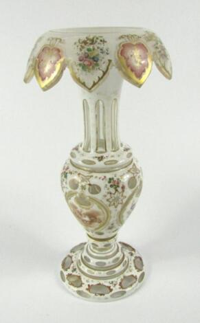 A Bohemian late 19thC white flashed glass vase