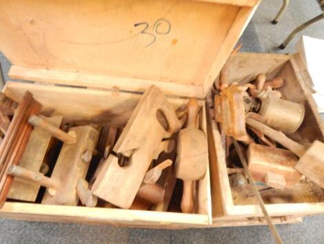 Two tool chests containing late 19th/early 20thC moulding planes